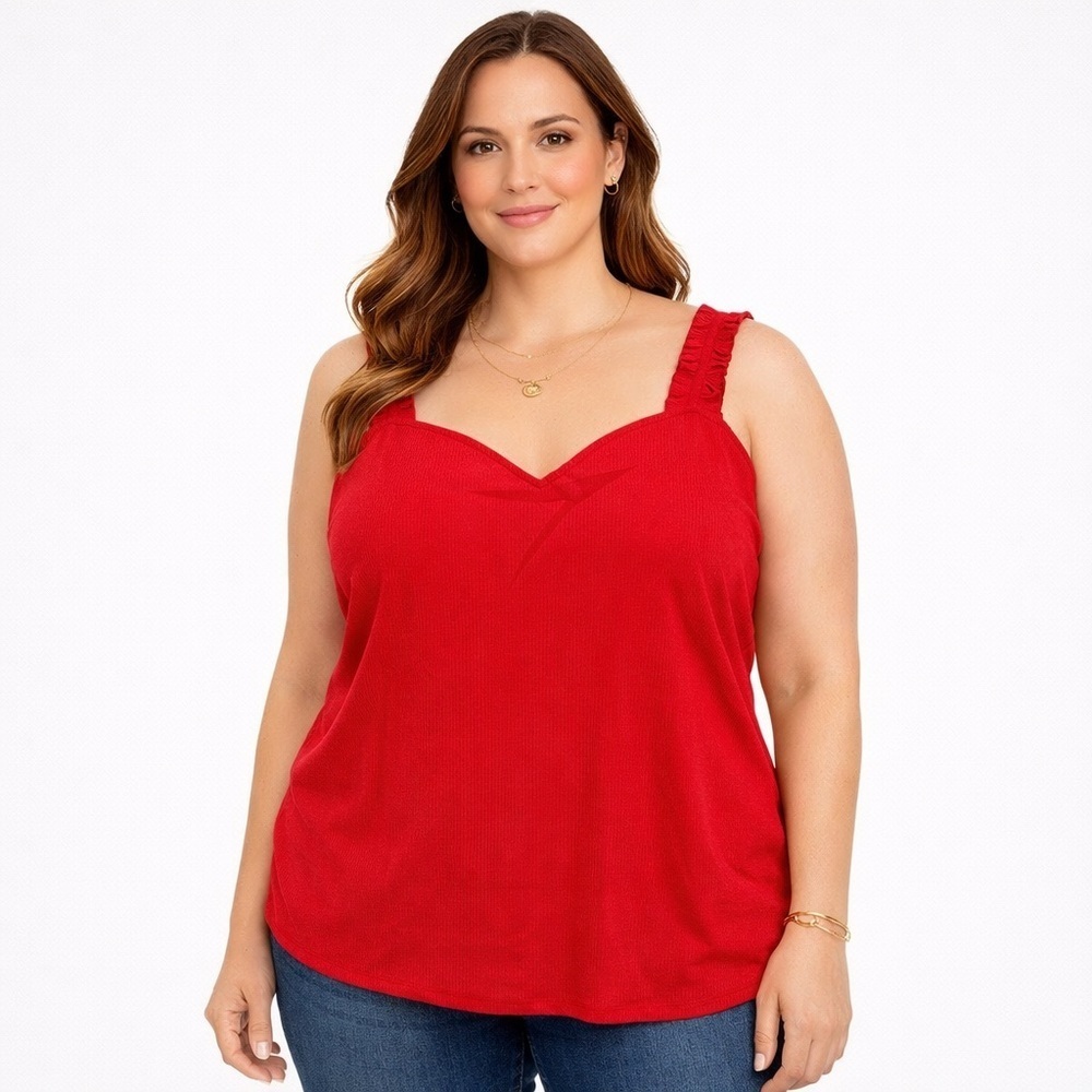 NWT Sugarlips Women’s Red Ruffle Strap Knit Tank Size 3X